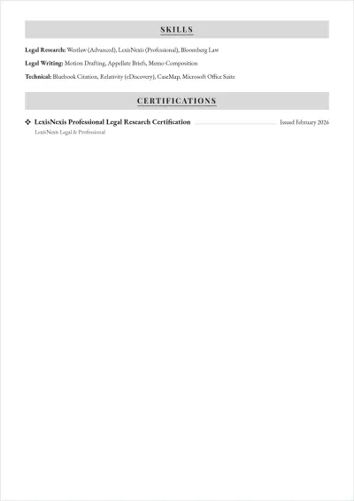 Free Law College Student ATS Resume Template, AI Resume Builder