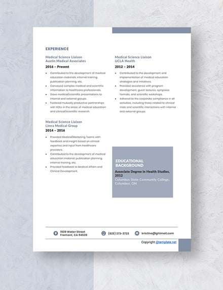Medical Science Liaison Resume Template