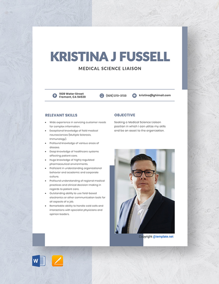 Medical Science Liaison Resume Template - Word, Apple Pages