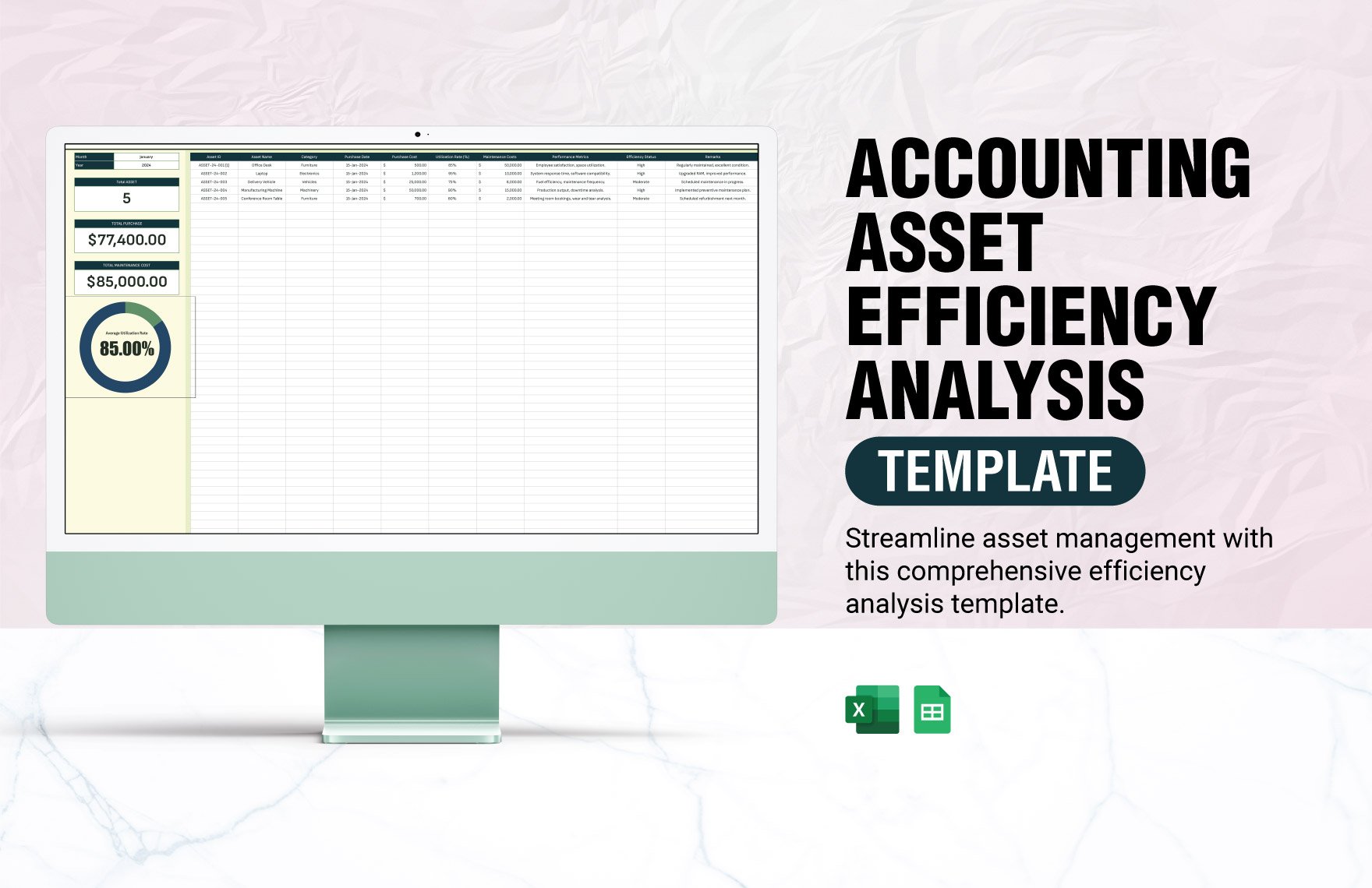 Accounting Asset Efficiency Analysis Template in Excel, Google Sheets