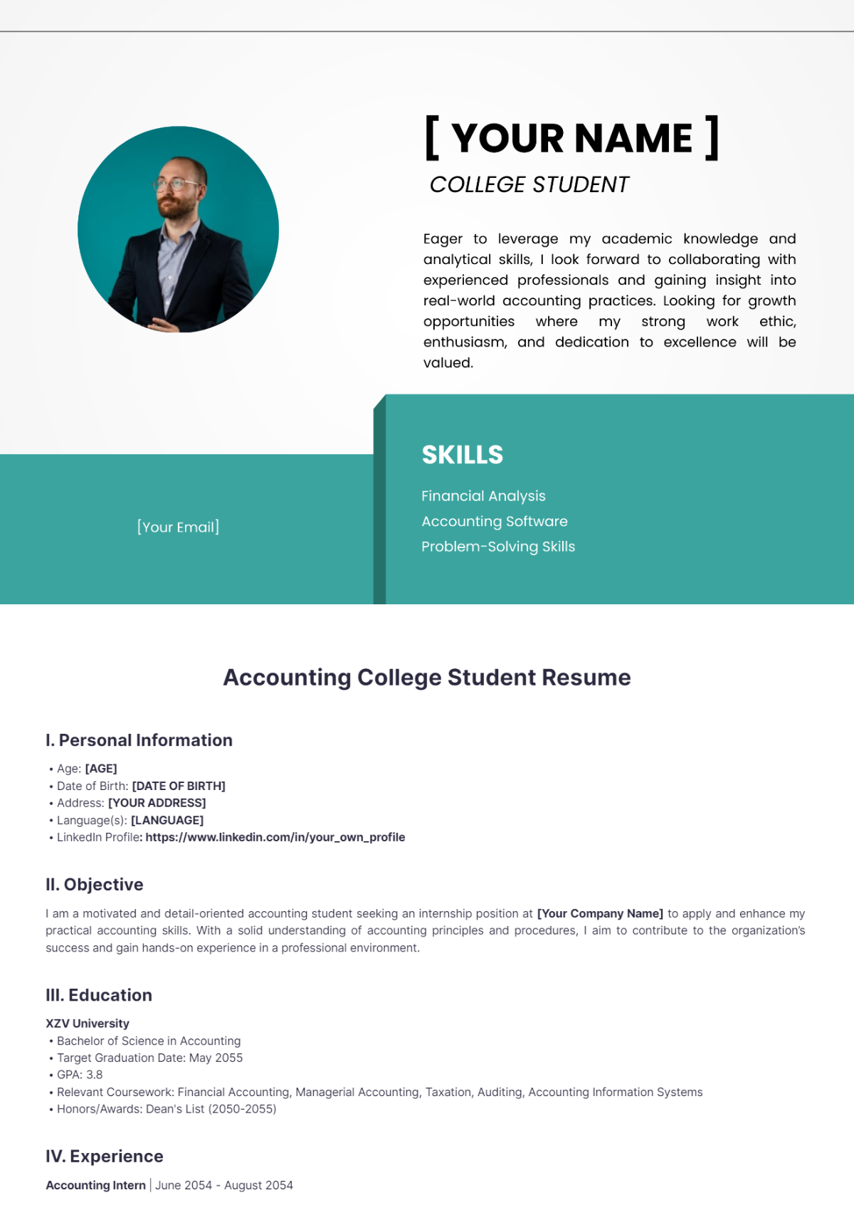 Accounting College Student Resume - Edit Online & Download