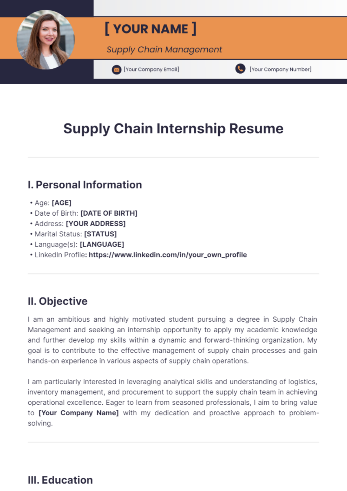 Supply Chain Internship Resume