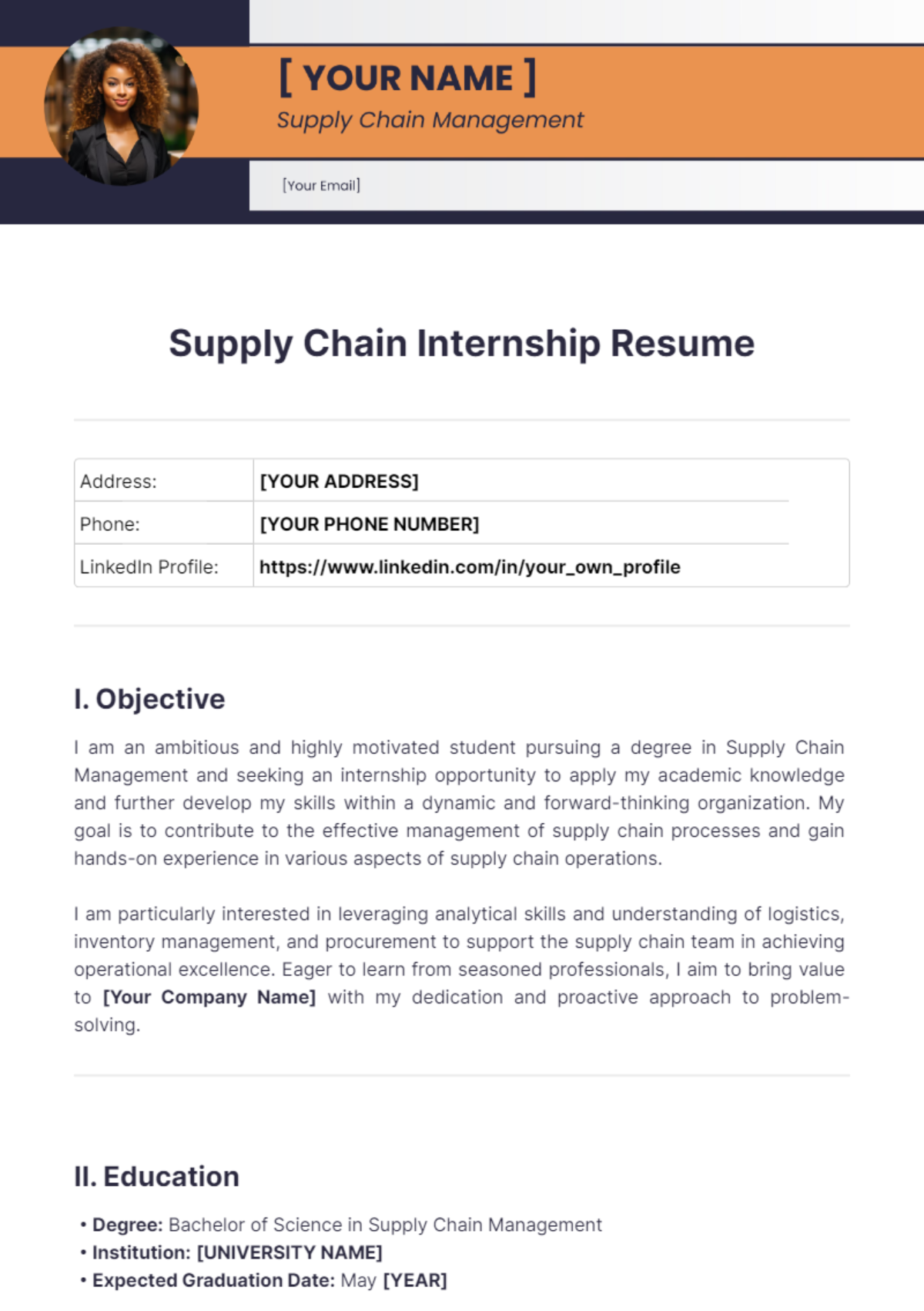 Supply Chain Internship Resume - Edit Online & Download