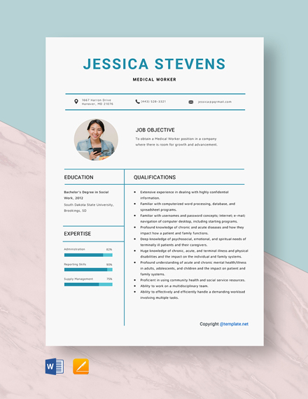 Medical Worker Resume Template - Word, Apple Pages