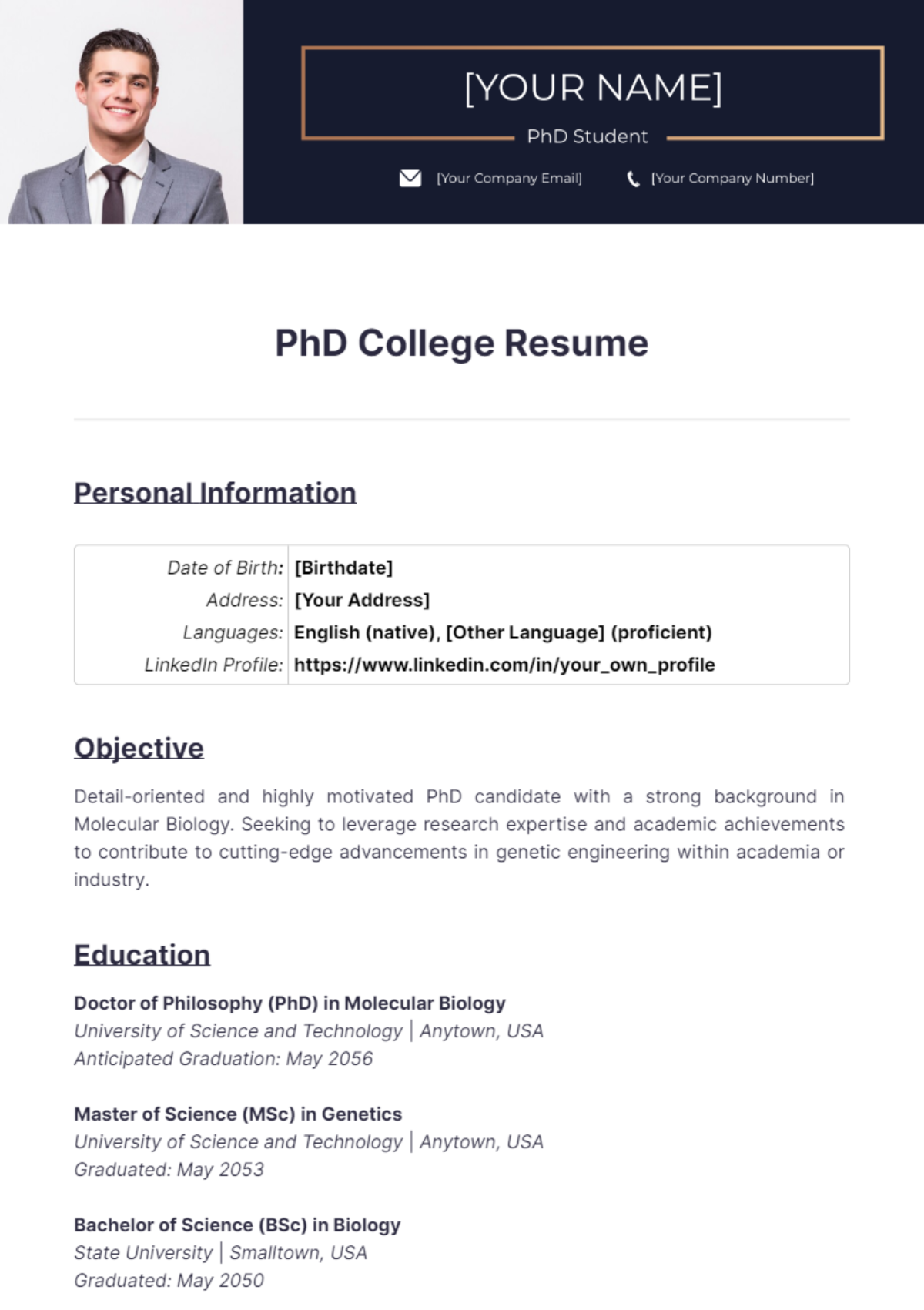 PhD College Student Resume
