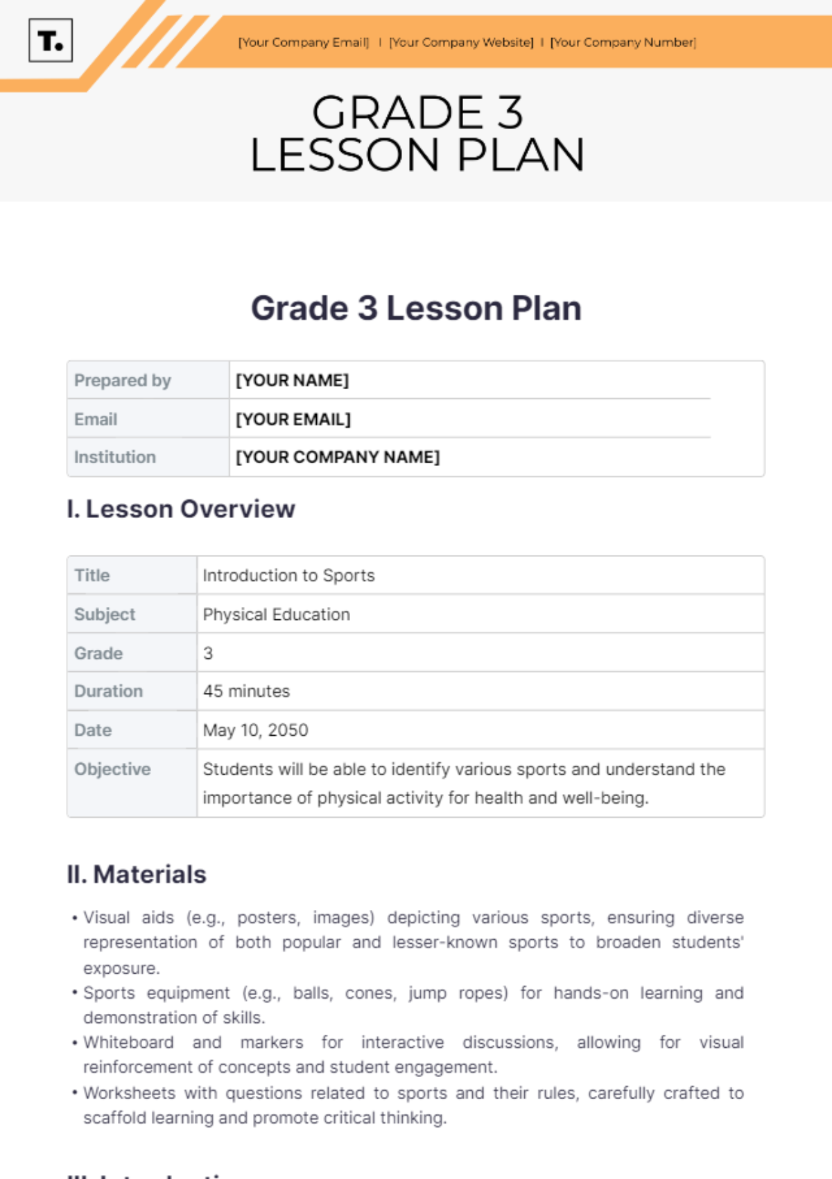 Free Grade 3 Lesson Plan Template to Edit Online