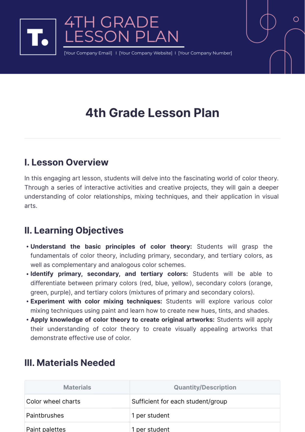 4th Grade Lesson Plan Template