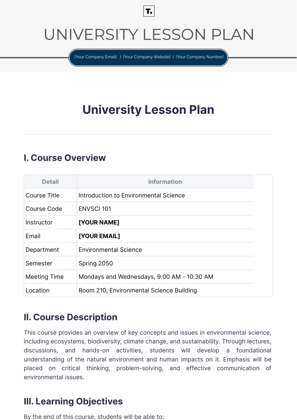 University Lesson Plan Template