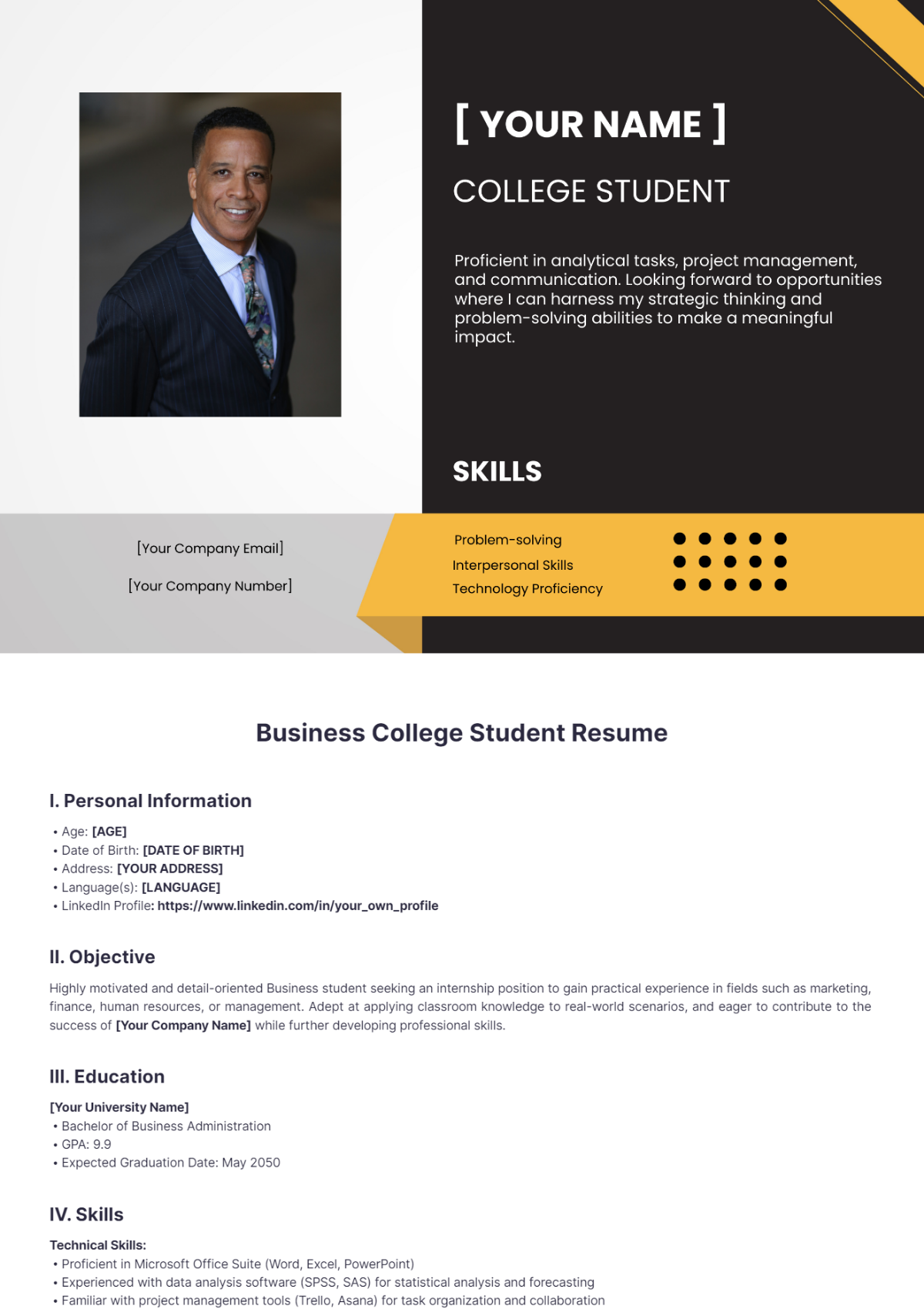 Business College Student Resume