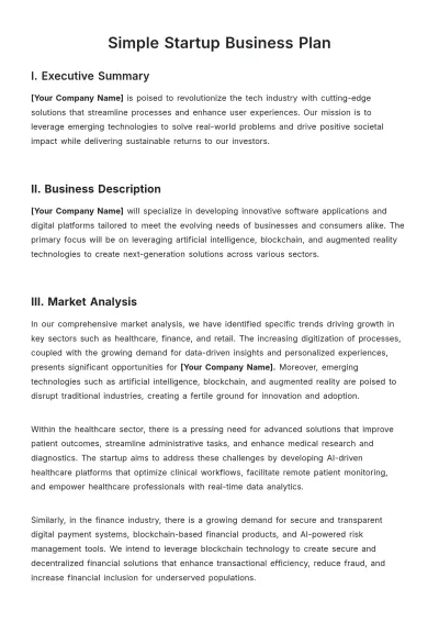 Free Simple Startup Business Plan Template to Edit Online