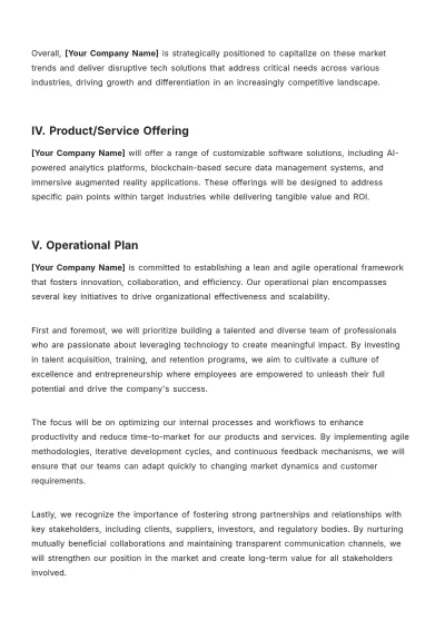 Free Simple Startup Business Plan Template to Edit Online