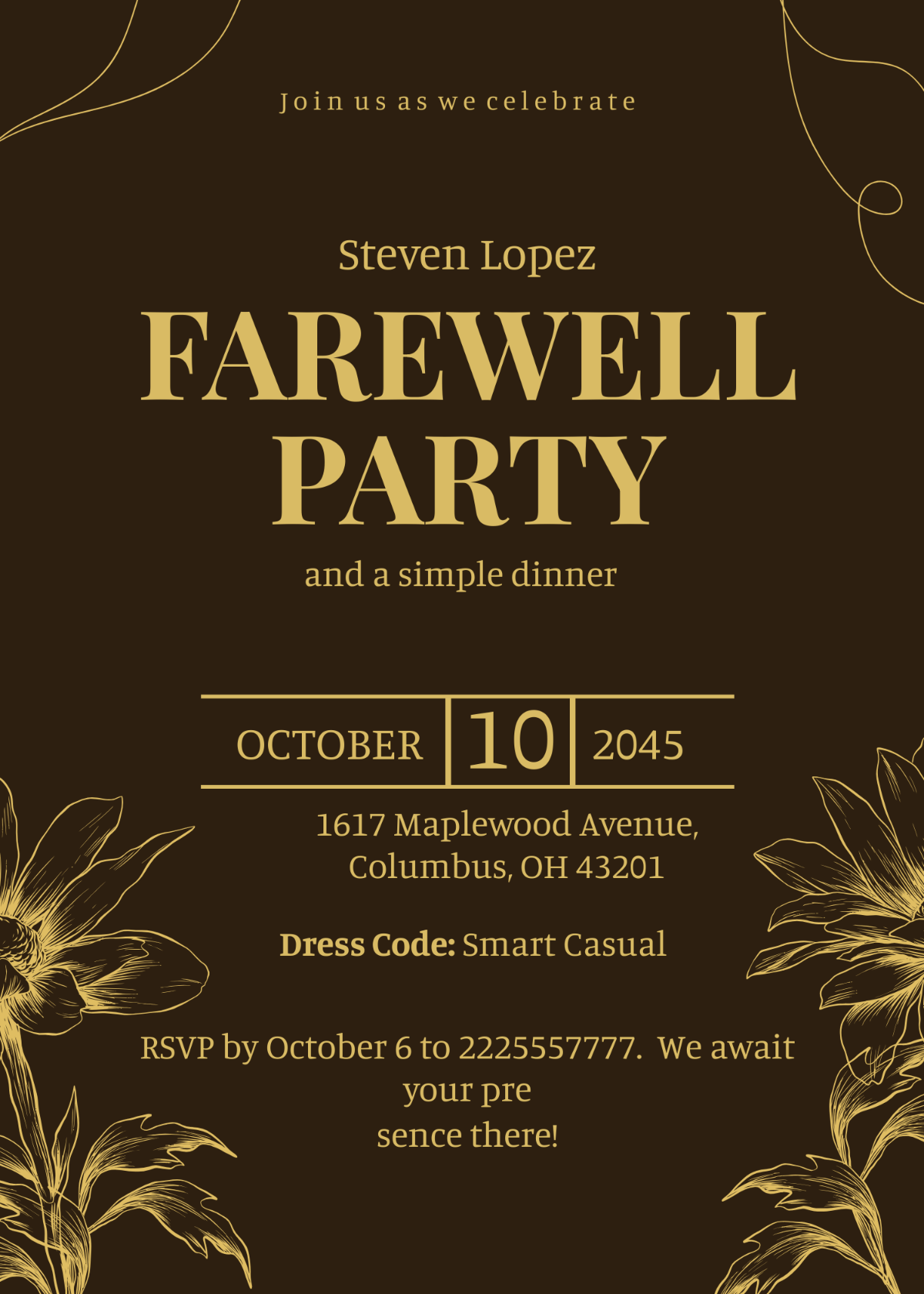 Elegant Flowers Farewell Party Invitation
