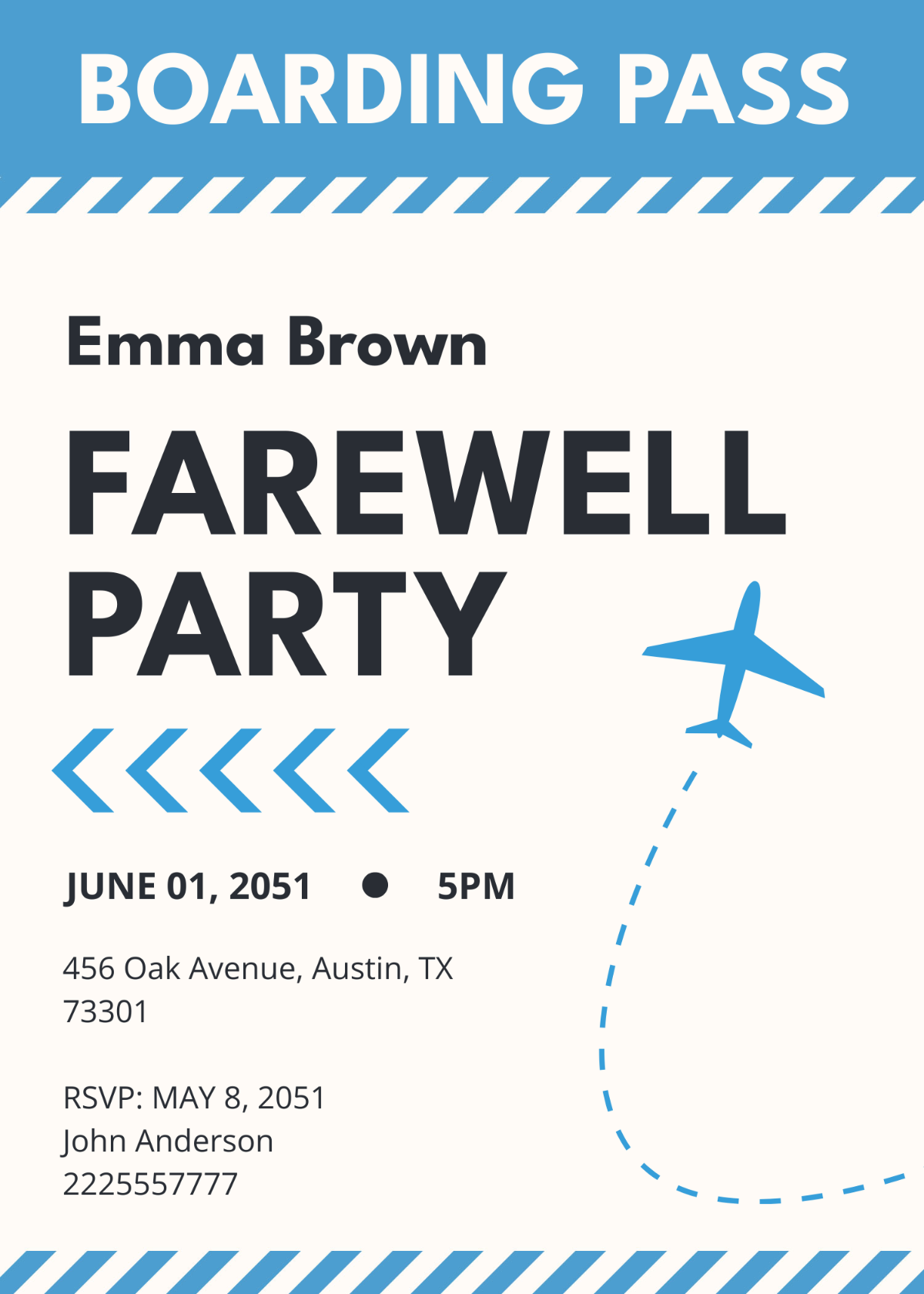 Airplane Boarding Pass Farewell Party Invitation