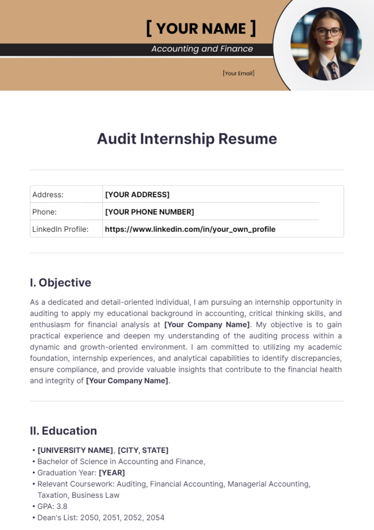 Audit Internship Resume - Edit Online & Download