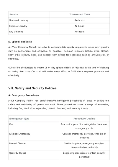 Free Hotel Policy and Procedure Template to Edit Online