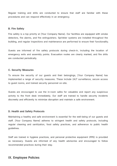 Free Hotel Policy and Procedure Template to Edit Online