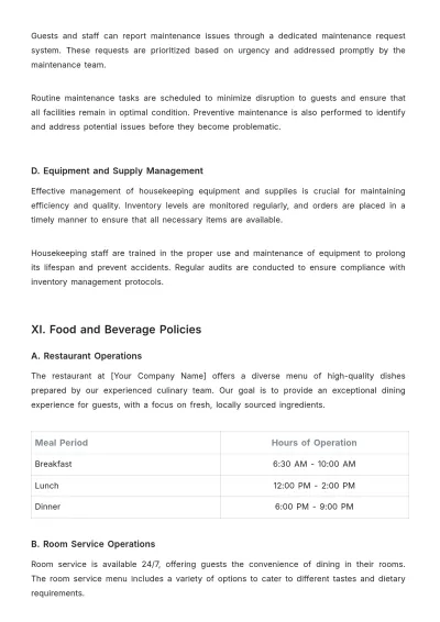 Free Hotel Policy and Procedure Template to Edit Online