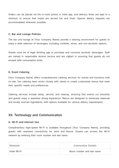 Free Hotel Policy and Procedure Template to Edit Online