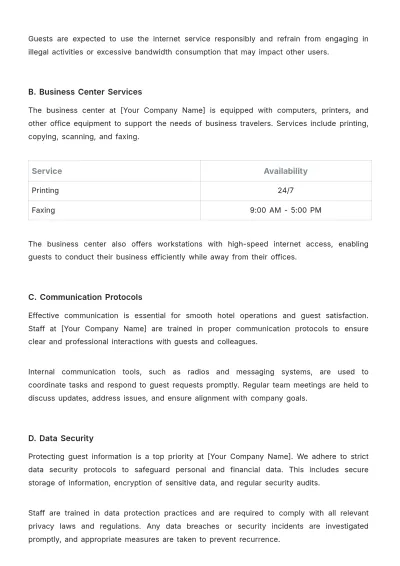 Free Hotel Policy and Procedure Template to Edit Online