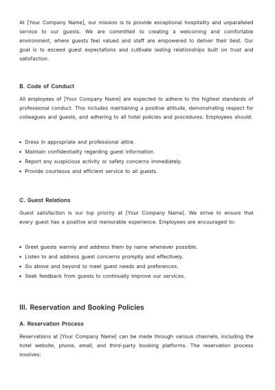 Free Hotel Policy and Procedure Template to Edit Online