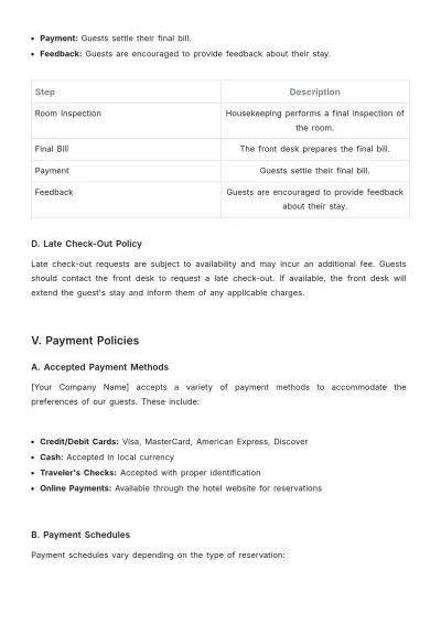Free Hotel Policy and Procedure Template to Edit Online