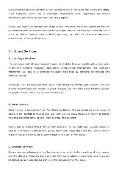 Free Hotel Policy and Procedure Template to Edit Online