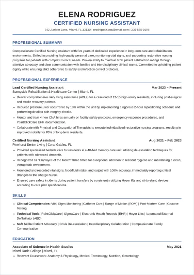 Free Certified Nursing Assistant (CNA) ATS Resume Template