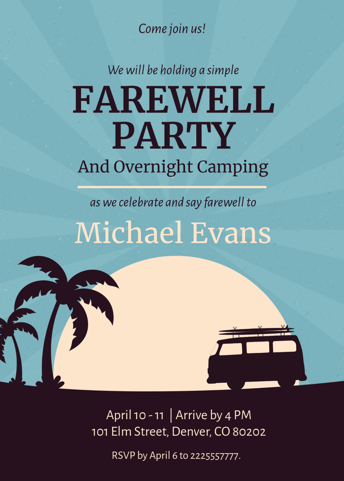 Vintage Tropical Van Farewell Party Invitation