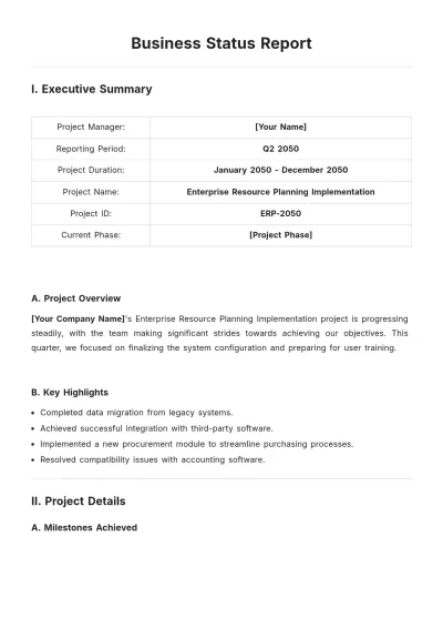 Free Business Status Report Template to Edit Online