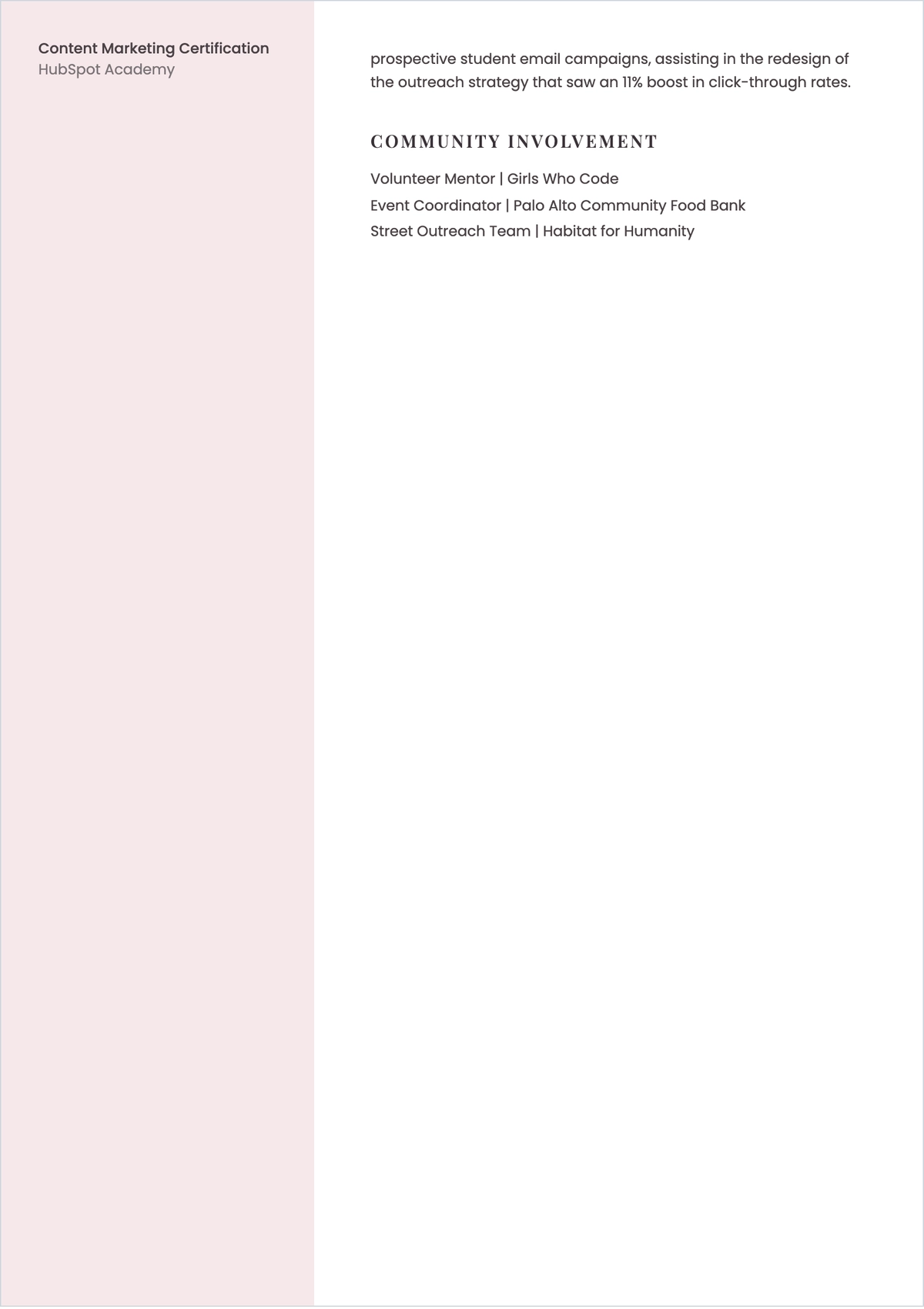 Free Marketing College Student ATS Resume Template, AI Resume Builder