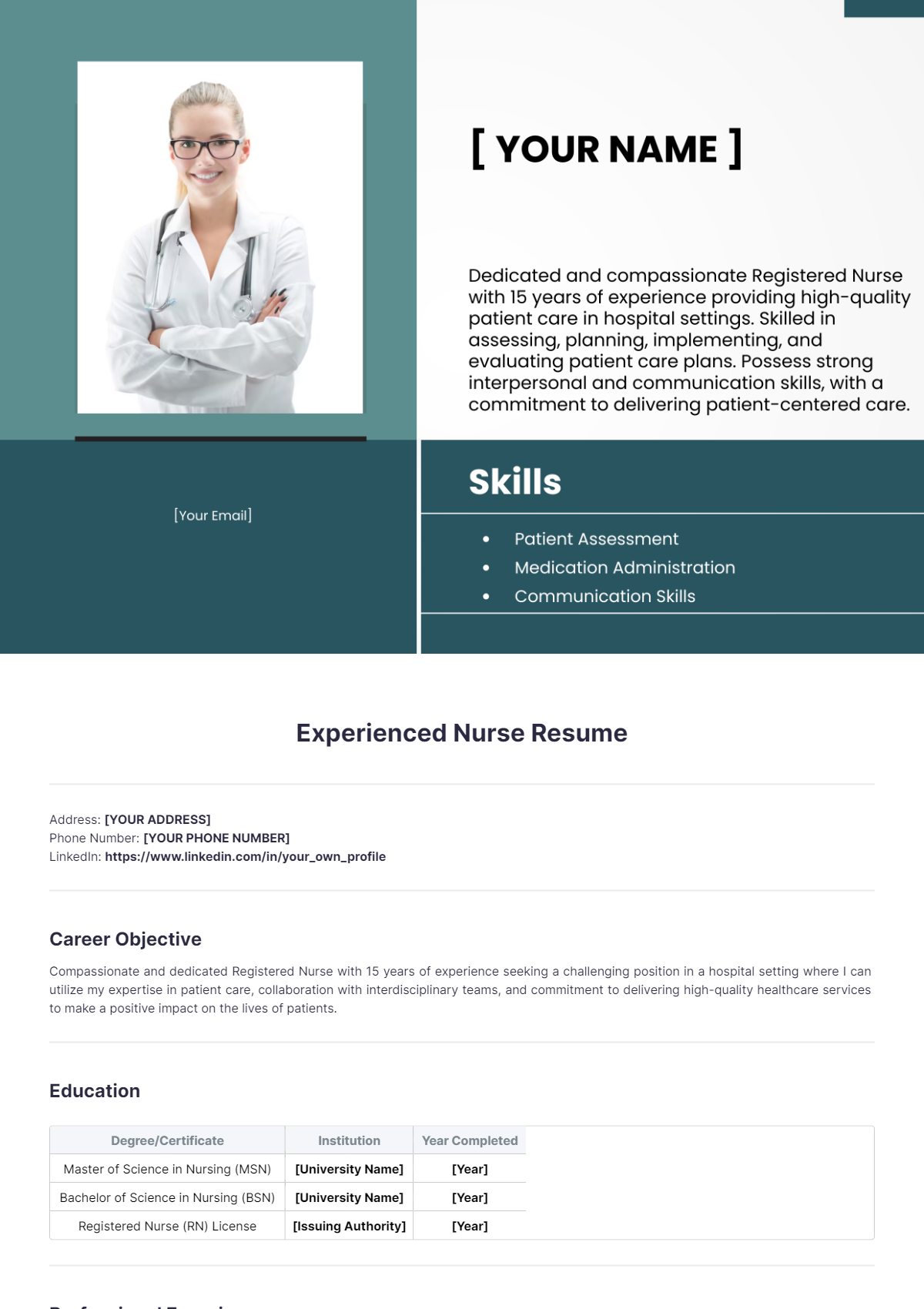 Experienced Nurse Resume - Edit Online & Download