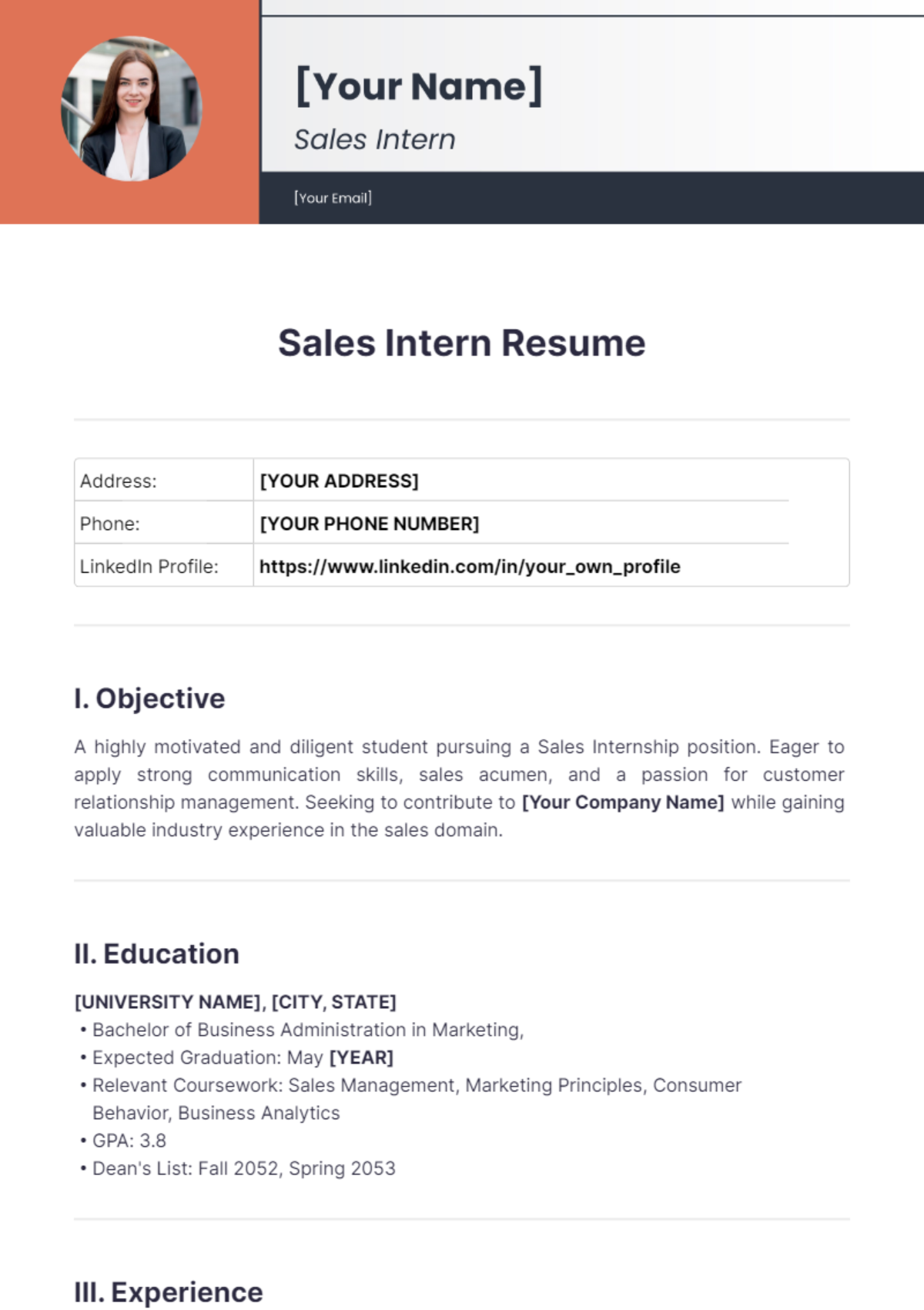 Sales Intern Resume - Edit Online & Download