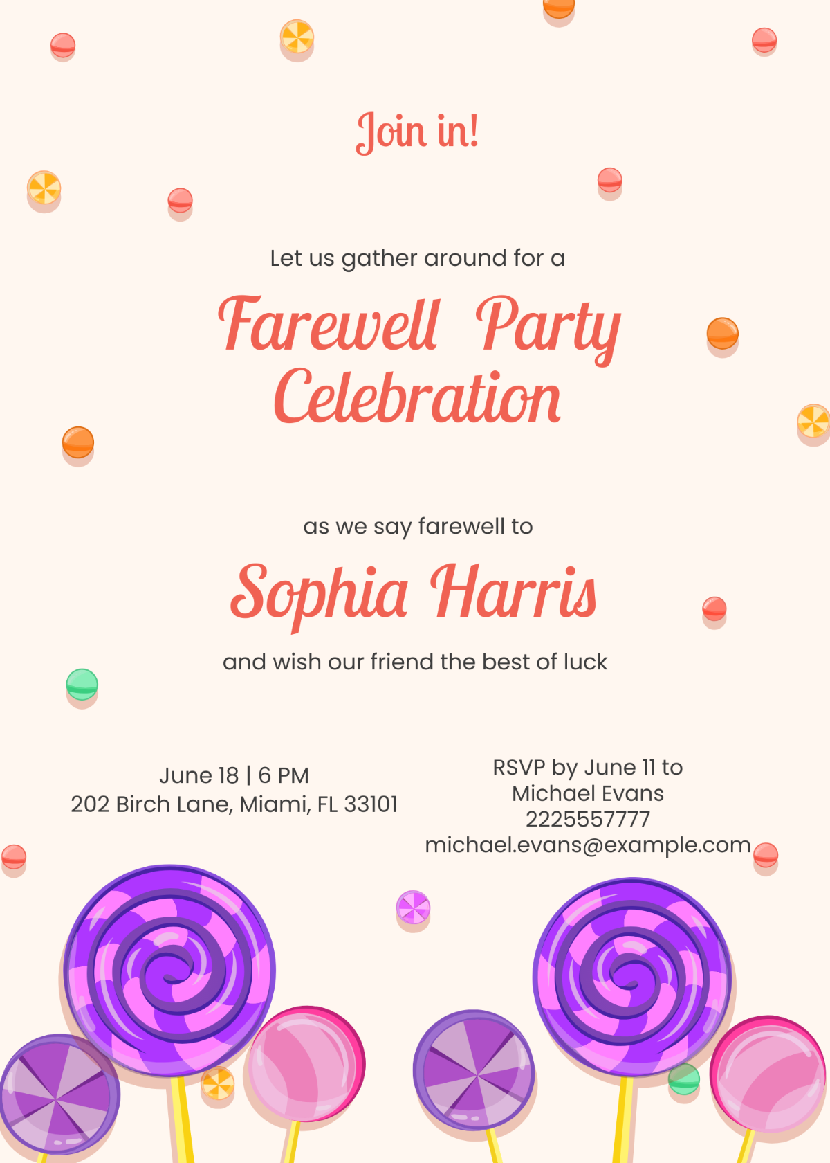 Colorful Candies Farewell Party Invitation Template - Edit Online & Download