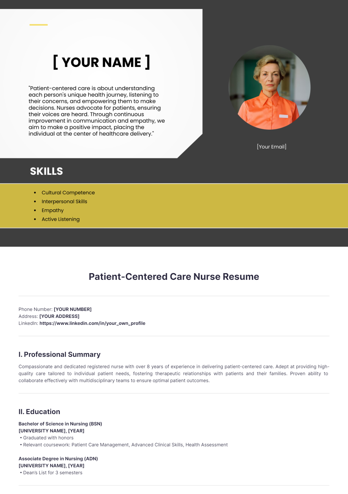 Patient-Centered Care Nurse Resume - Edit Online & Download