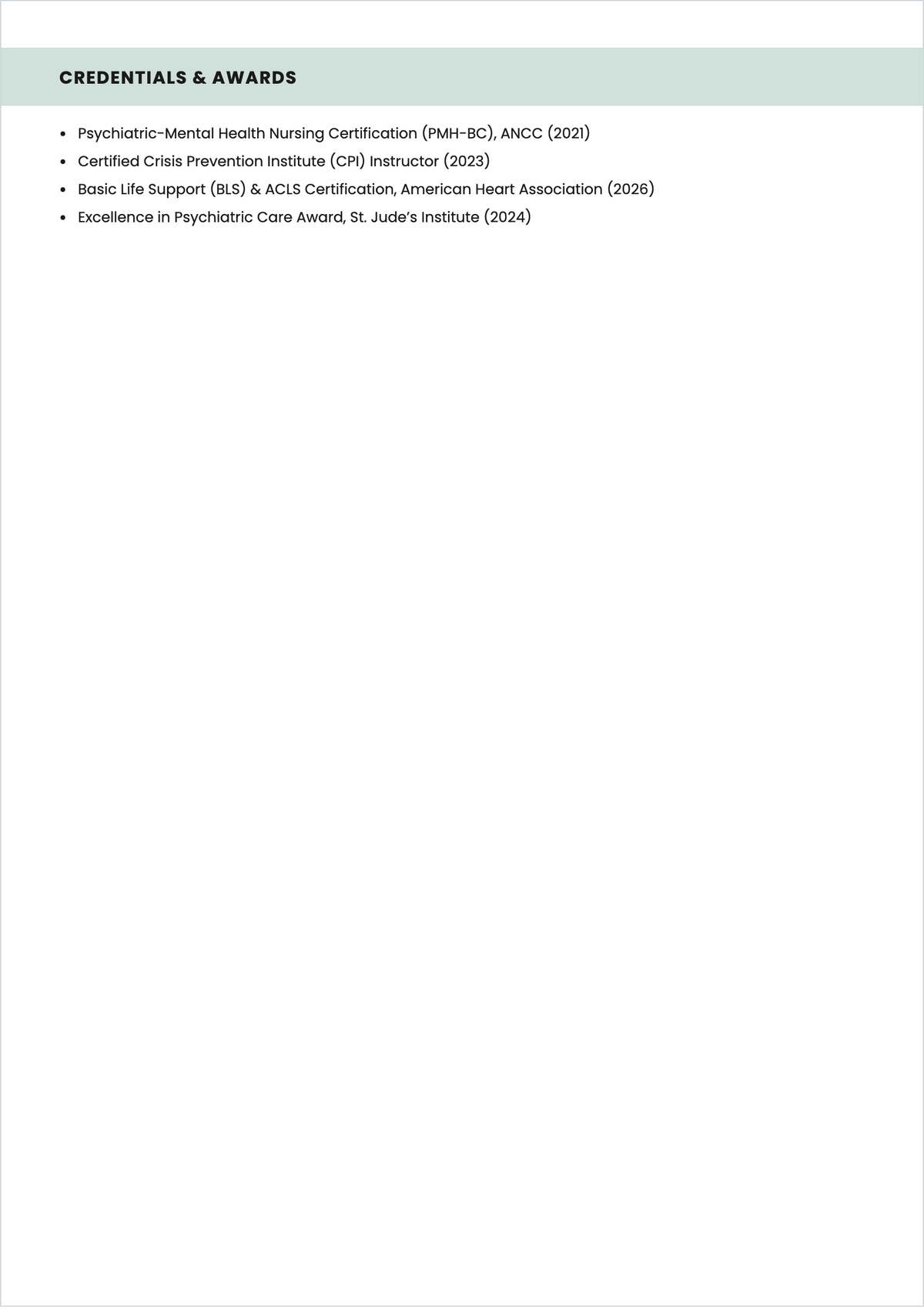 Free Mental Health Nurse ATS Resume Template, AI Resume Builder