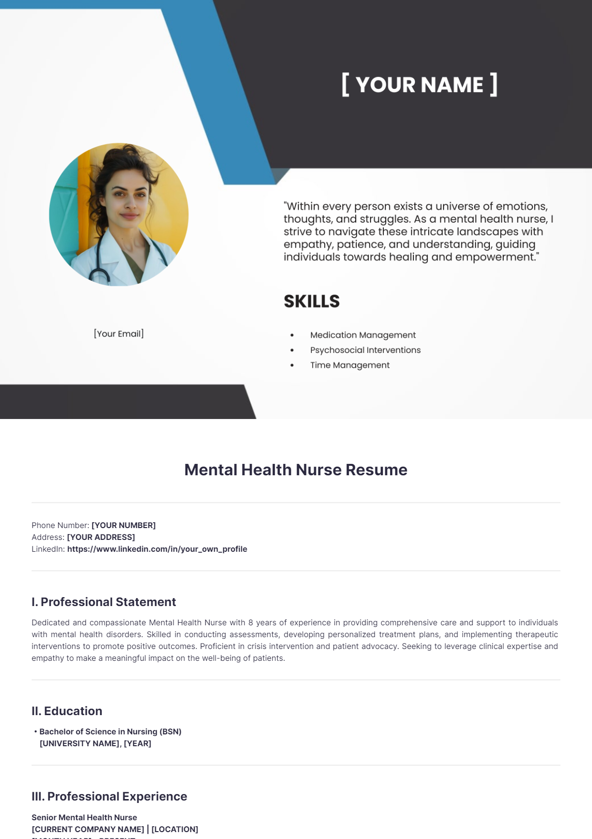 Mental Health Nurse Resume - Edit Online & Download