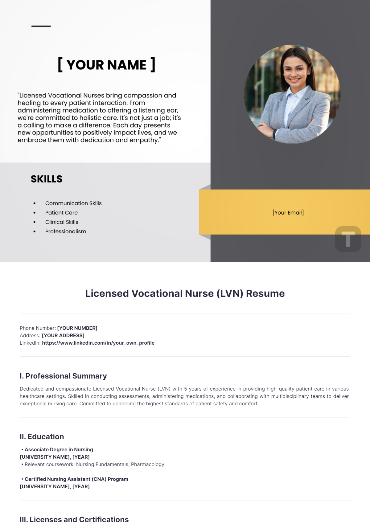 Licensed Vocational Nurse (LVN) Resume - Edit Online & Download