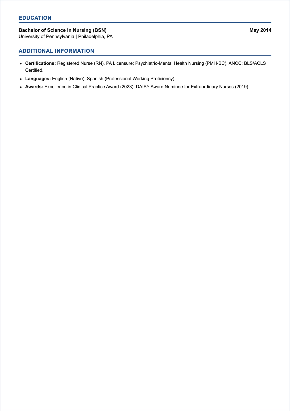 Free Psychiatric Nurse ATS Resume Template, AI Resume Builder