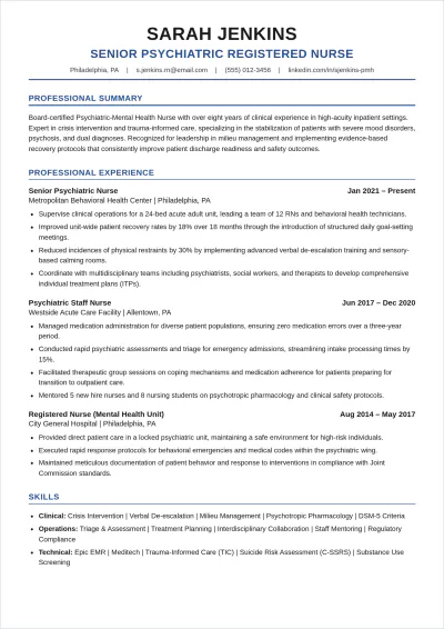 Free Psychiatric Nurse ATS Resume Template, AI Resume Builder