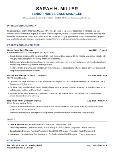 Free Nurse Case Manager ATS Resume Template, AI Resume Builder