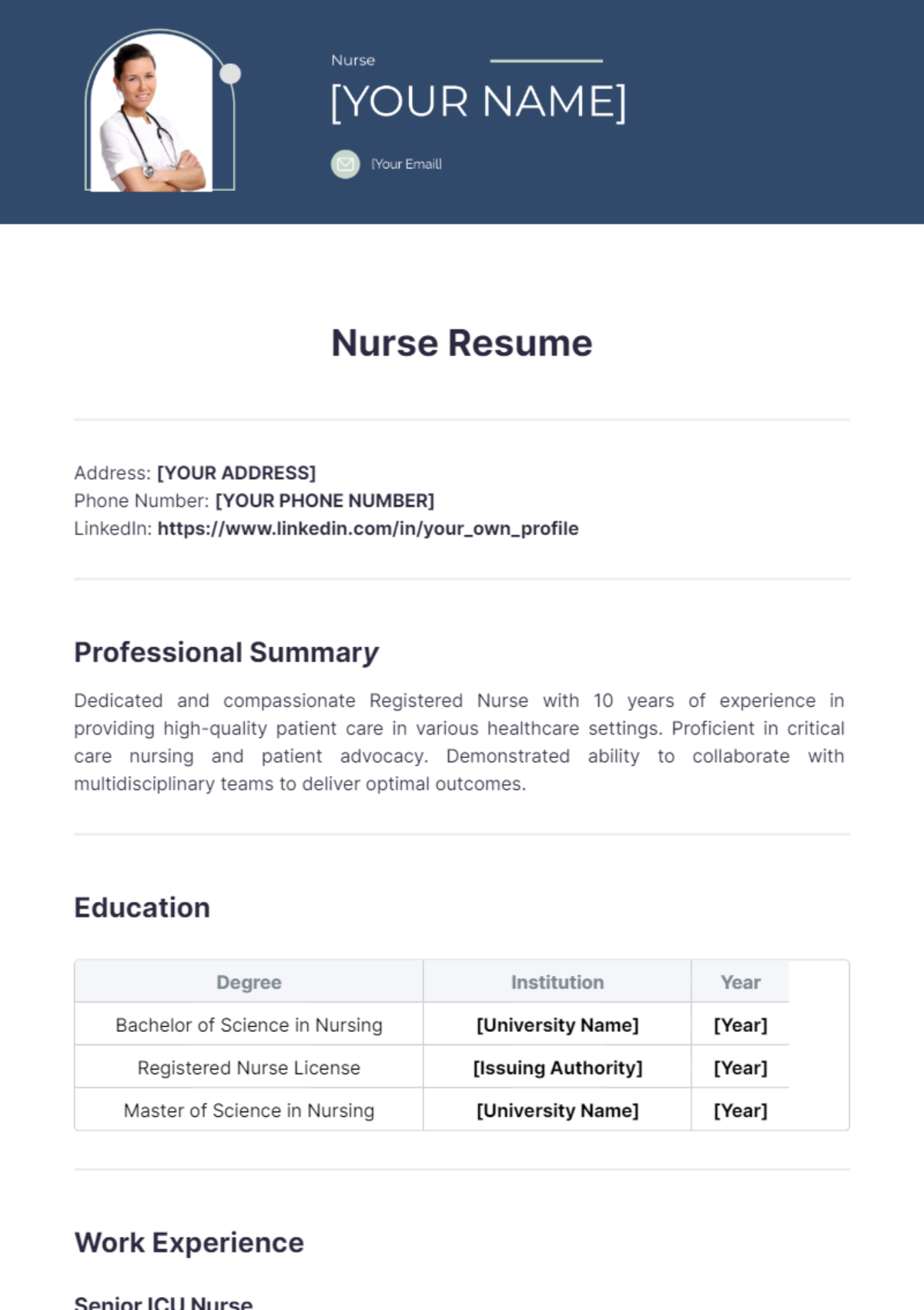 Free Nurse Resume Template To Edit Online Free Nurse Resume Template To Edit Online