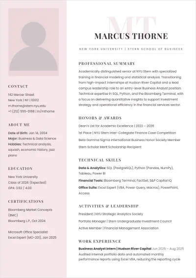 Free Entry-Level ATS Resume for College Students Template