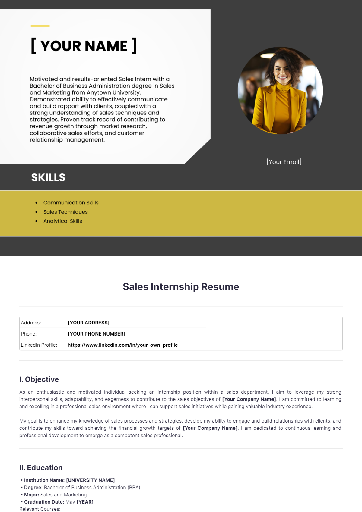 Sales Internship Resume - Edit Online & Download