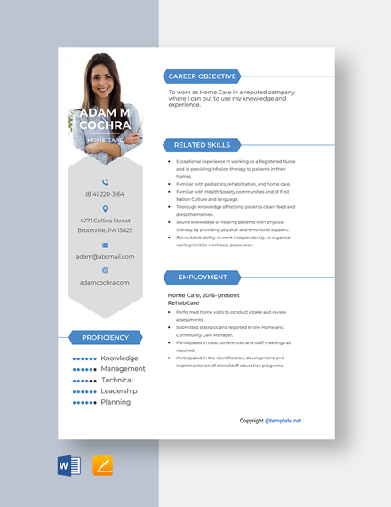 Free Home Care Resume Template - Word, Apple Pages
