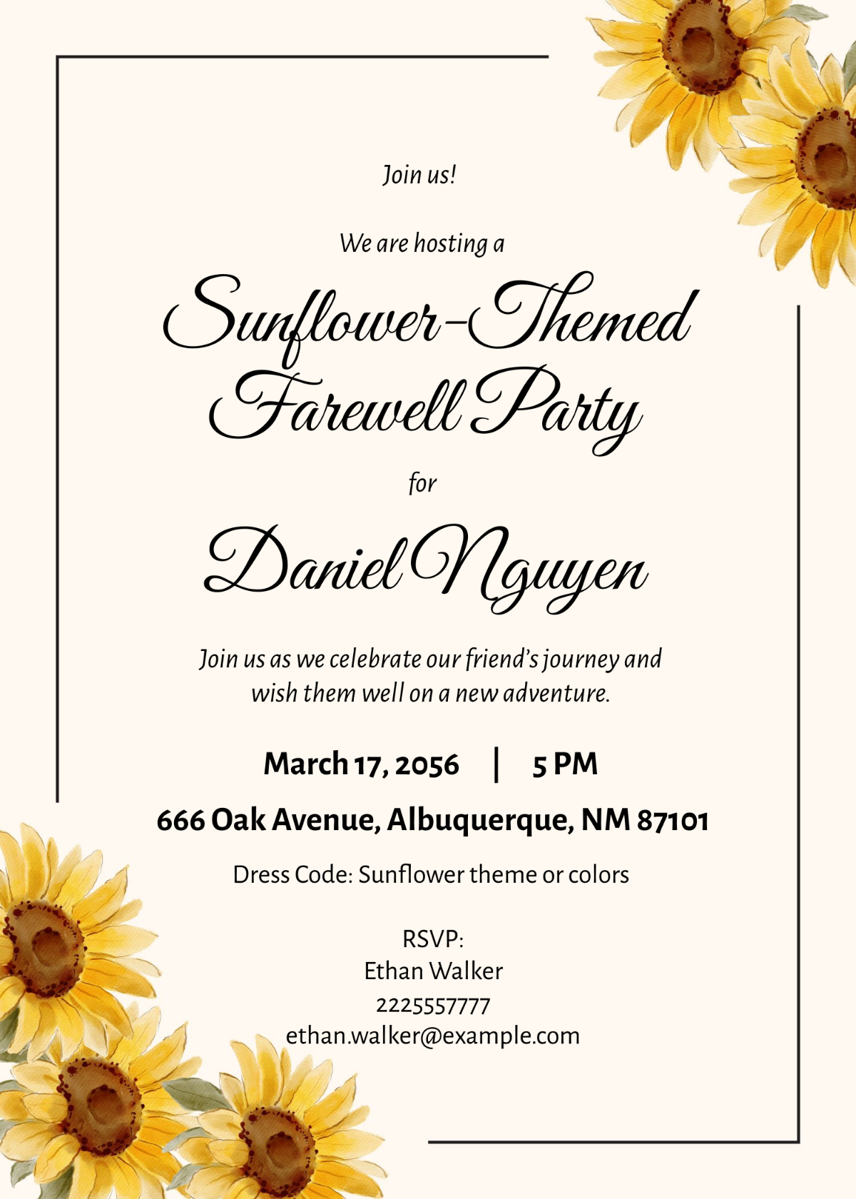 Sunflower Farewell Party Invitation