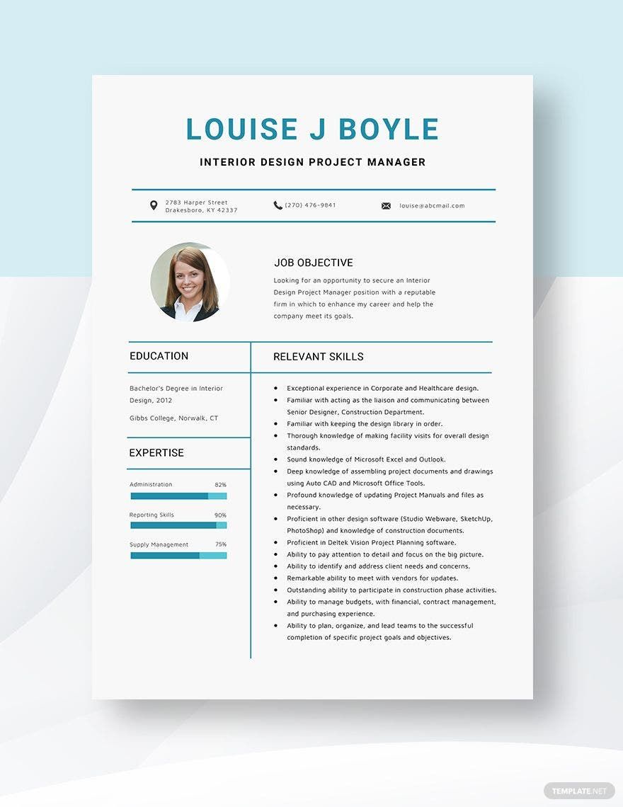 Interior Design Project Manager Resume Template