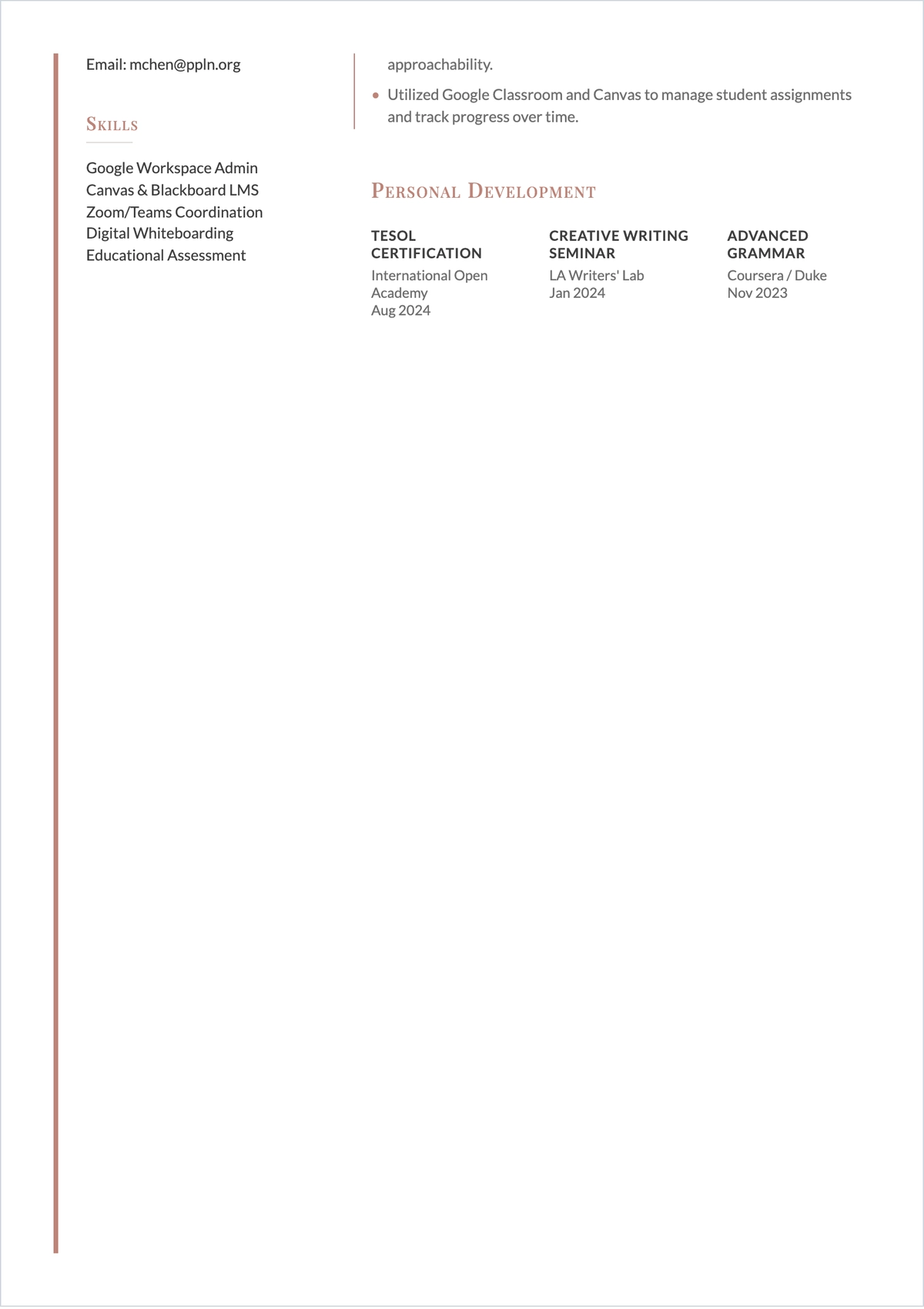 Free College Student English Tutor ATS Resume Template