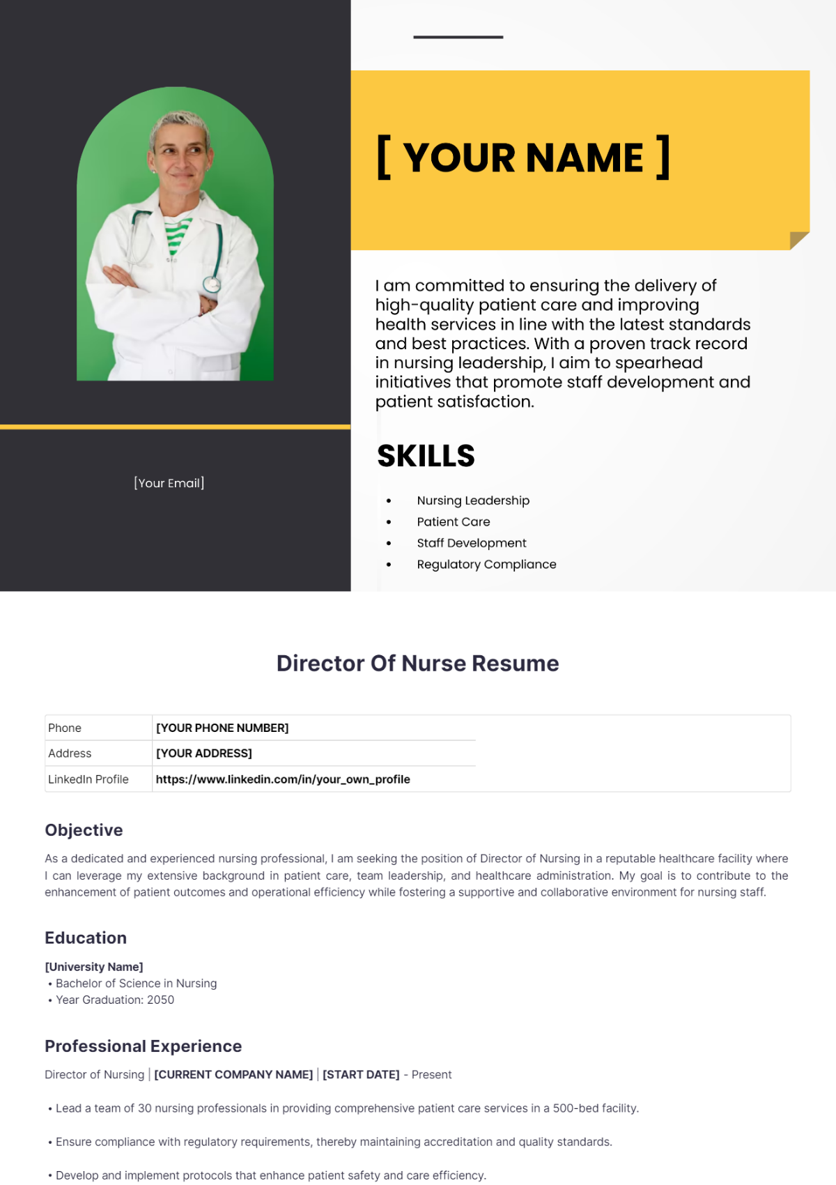 Director Of Nurse Resume - Edit Online & Download