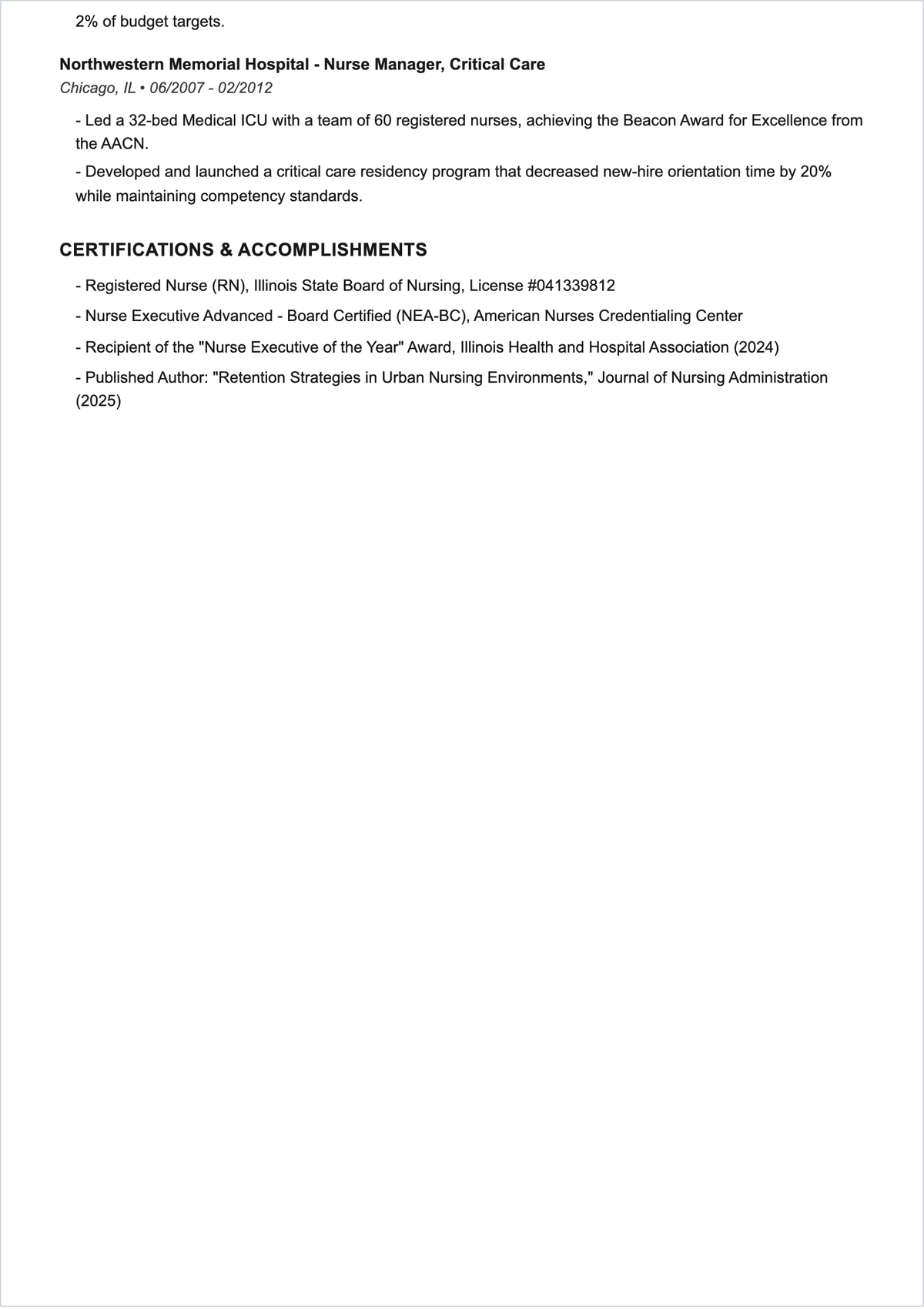 Free Director Of Nurse ATS Resume Template, AI Resume Builder