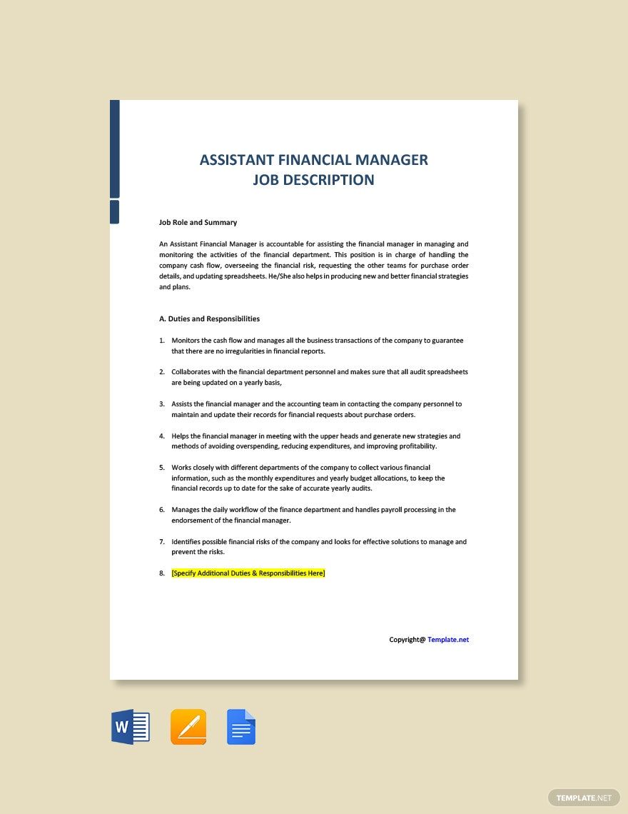 12 Assistant Manager Job Description Templates 3738